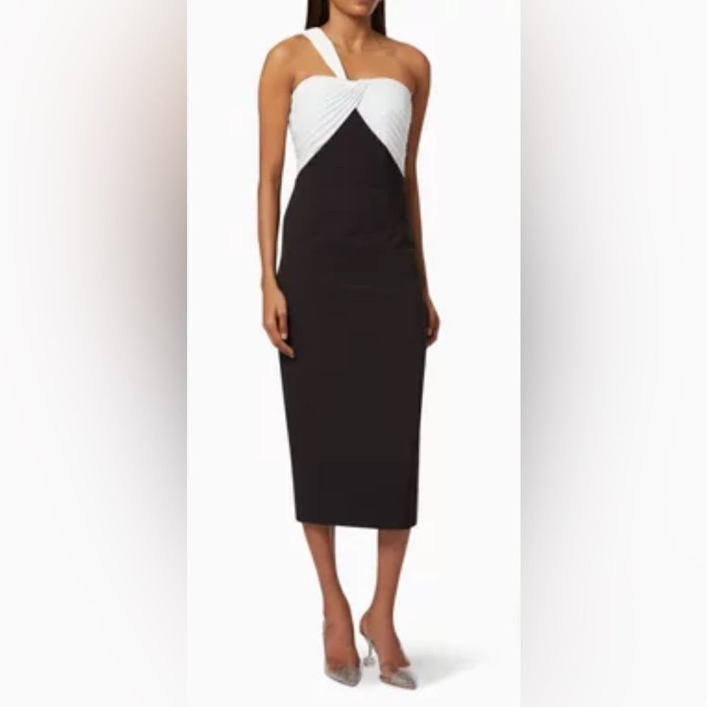 Marchesa Notte One Shoulder Black White Cocktail Dress Size 12 Nwt